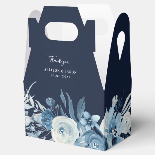 月明かりブルー水彩フローラ結婚式の引き出物箱 フェイバーボックス (オープン)