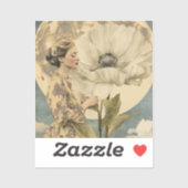 月明かり美しい – 白い花と月を持つ女性 シール (シート)