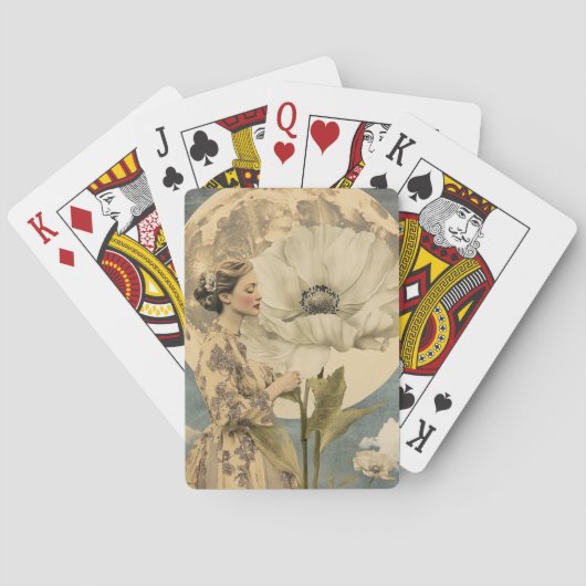 月明かり美しい – 白い花と月を持つ女性 トランプ (裏面)