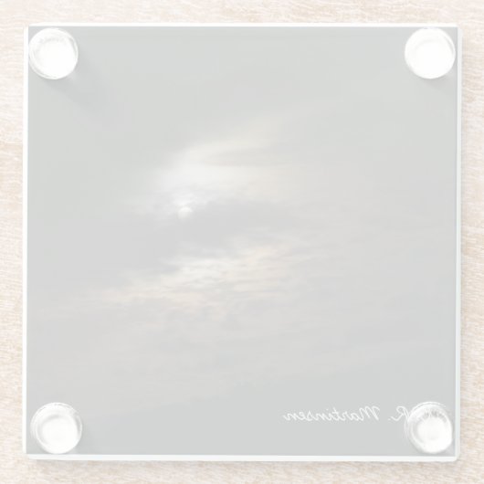 月明かり雲の夜空の写真パーソナライズされた ガラスコースター (裏面)