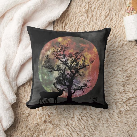 月明かわいらしかりの中のエルクシルエット装飾用クッション クッション (ブランケット)