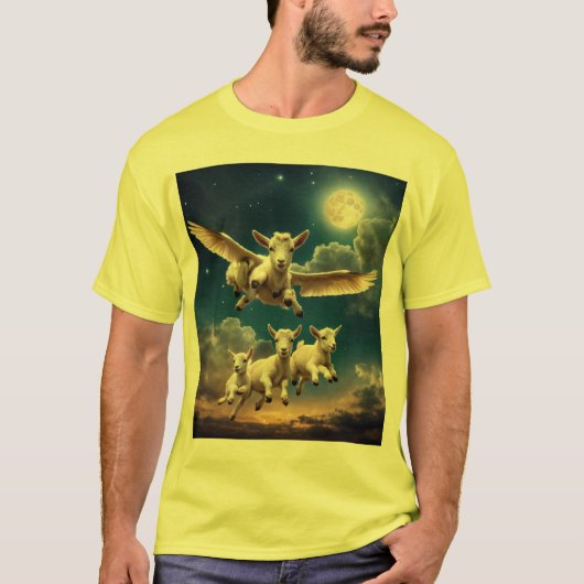月明け飛んでいるベビーヤギ Tシャツ (正面)