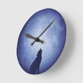 月明りの夜II柱時計(オオカミが付いている満月) ラウンド壁時計 (傾斜)