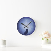 月明りの夜II柱時計(オオカミが付いている満月) ラウンド壁時計 (ホーム)