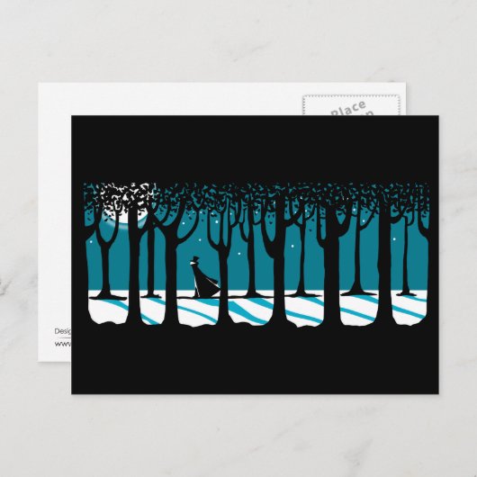 月明りの森の冬の歩行 ポストカード (正面/裏面)