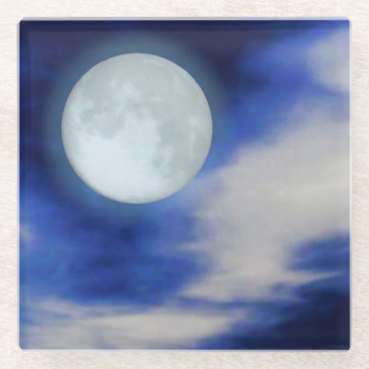 月明りの雲とのMoonscape ガラスコースター (正面)