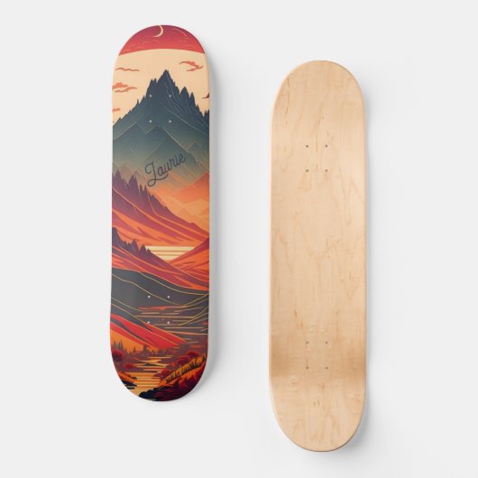 月明カスタムかりの山の水色 スケートボード (正面)