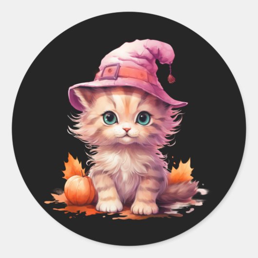 月明ストライプのかりの中のグレー猫 ラウンドシール (正面)