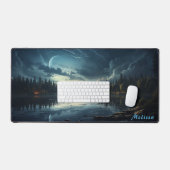 月明パーソナライズされたかり夜景デスクマット デスクマット (キーボード&マウス)
