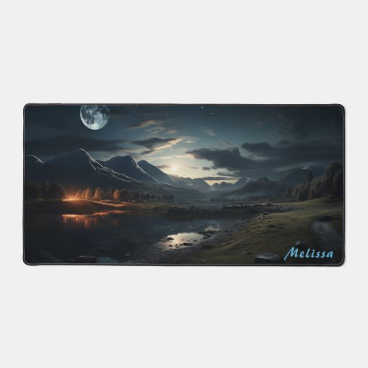 月明パーソナライズされたかり夜景デスクマット デスクマット (正面)