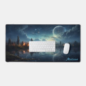 月明パーソナライズされたかり夜景デスクマット デスクマット (キーボード&マウス)