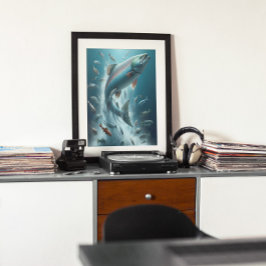 月明威厳のあるけダンス中のサーモン12x16 ポスター