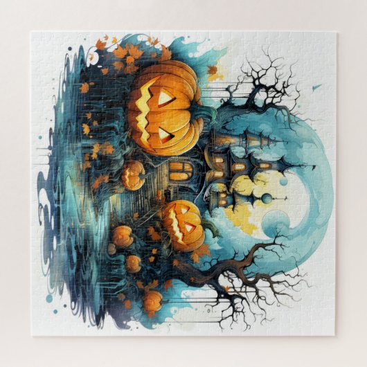 月明白熱［赤熱］光を放つかりの後のカボチャ ジグソーパズル (横)