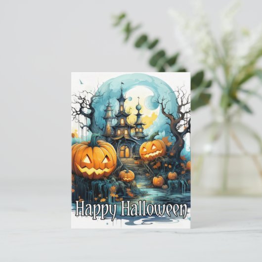 月明白熱［赤熱］光を放つかりの後のカボチャ ポストカード (スタンド正面)