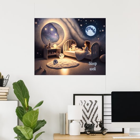 月明祈かりの中の女の子と星の光カスタムで ポスター (ホームオフィス)