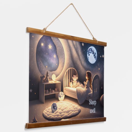 月明祈かりの中の女の子と星の光カスタムで 吊り下げ型タペストリー (傾斜あり)