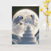 月明結婚かりの新婚の宇宙飛行士 カード (黄色い花)