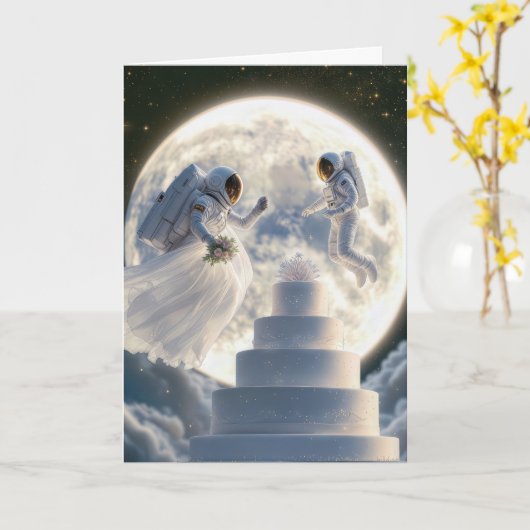 月明結婚かりの新婚の宇宙飛行士 カード (黄色い花)