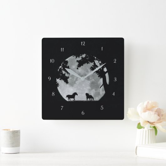 月明遊かりの馬のファンタジー スクエア壁時計 (ホーム)
