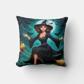 月明飛んでいるかりの墓地のこうもりで魔女 クッション (正面)