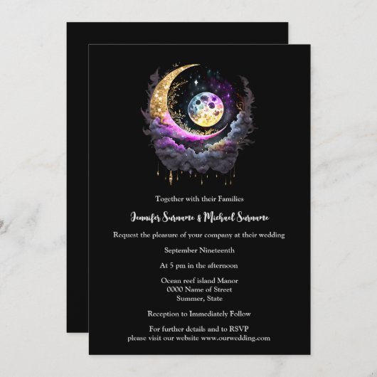月星の星の星空の夜の神話 招待状 (正面/裏面)
