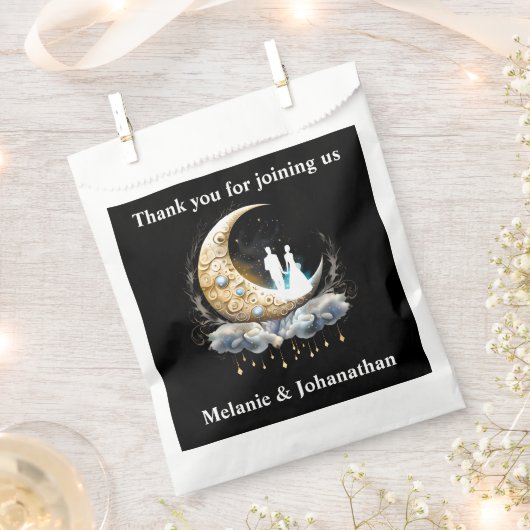月星月夜空の天三日月のカップル フェイバーバッグ (クリップ留めされた状態)