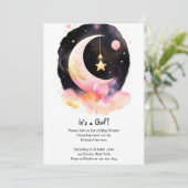 月星 天体 水彩ガール ベビーシャワー 招待状 (スタンド正面)