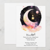 月星 天体 水彩ガール ベビーシャワー 招待状 (正面/裏面)