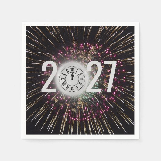 月時計と花火2026年大晦日 スタンダードカクテルナプキン (正面)