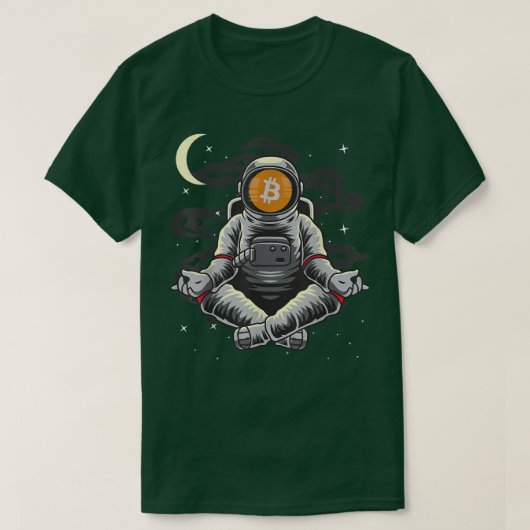 月暗号への宇宙飛行士ヨガビットコインBTCコイン Tシャツ (デザイン正面)