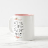 月曜おもしろい引用文カスタムハッピーリタイア ツートーンマグカップ (正面左)