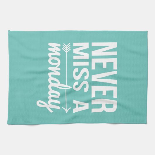 月曜恋しく思日に一度も | ティール（緑がかった色）アクアフィットネス引用文 キッチンタオル (横)