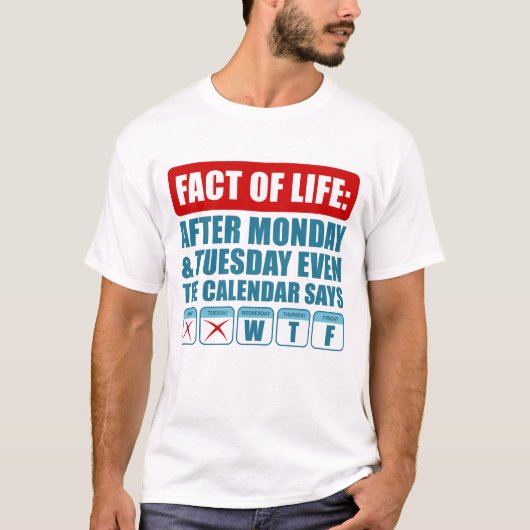 月曜日と火曜日のあとはカレンダーだってWTFと言う Tシャツ (正面)
