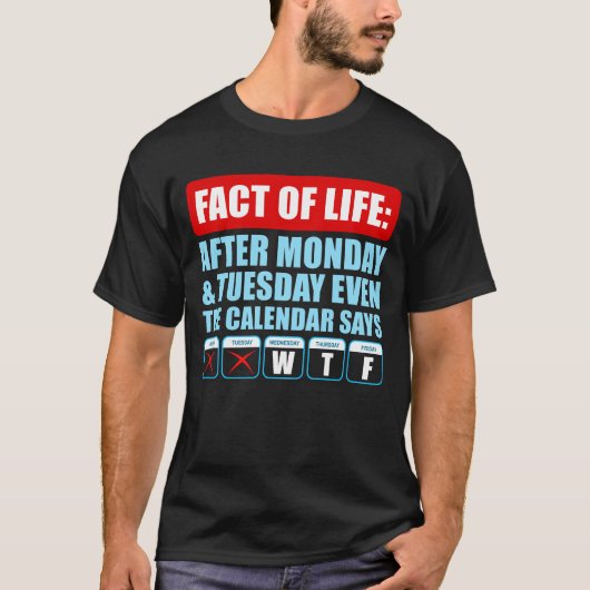 月曜日と火曜日のあとはカレンダーだってWTFと言う Tシャツ (正面)