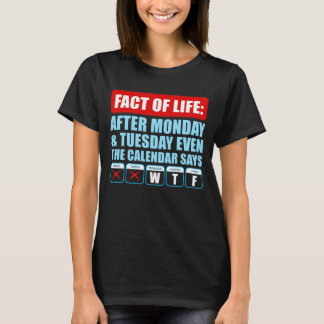 月曜日と火曜日のあとはカレンダーだってWTFと言う Tシャツ