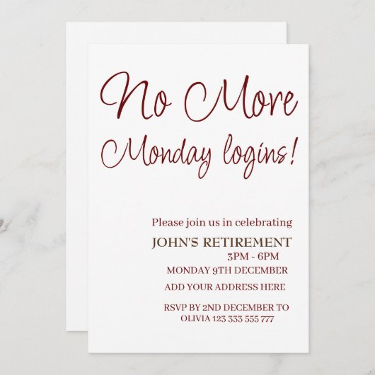 月曜日のログインなしおもしろい除詳細の追加 招待状 (正面/裏面)