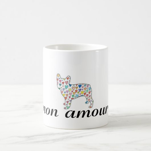 月曜日の恋愛"私の愛" frenchieのハートの茶マグ コーヒーマグカップ (中央)