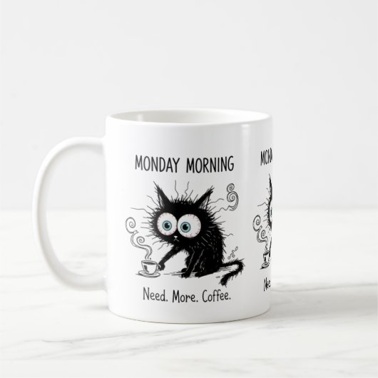 月曜日の朝はコーヒーが欲しい 猫 マグカップ 冗談 (左)