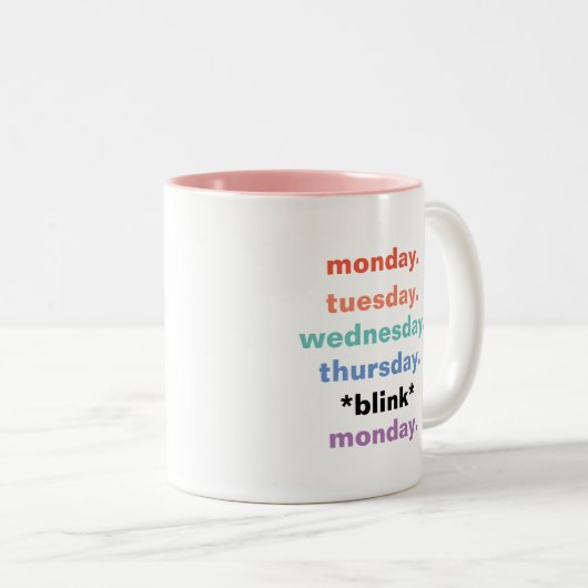 月曜日の火曜日の点滅平日のユーおもしろいモア ツートーンマグカップ (正面右)