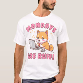 月曜日はつらい - かわいい柴犬のオフィスパロディ Tシャツ