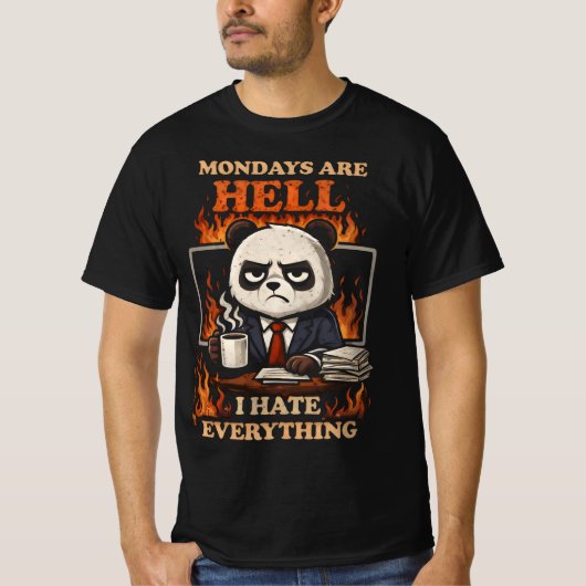 月曜日は地獄 不機嫌なパンダ オフィスワーク Tシャツ (正面)