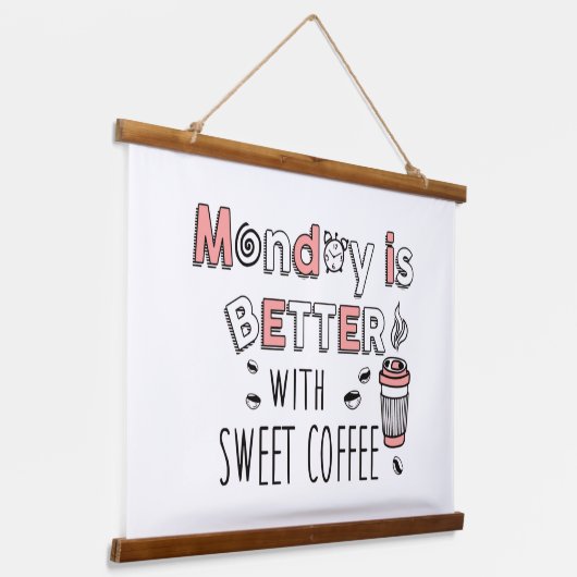 月曜日は甘いコーヒーとラテ朝で良い 吊り下げ型タペストリー (傾斜あり)