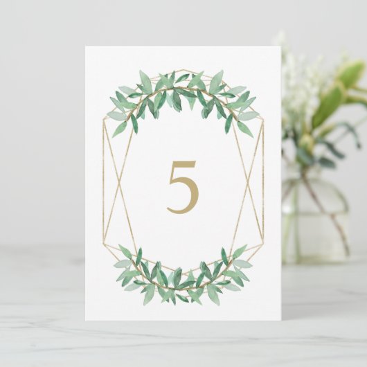 月桂樹のオリーブ色の葉のテーブル数カード メニュー (スタンド正面)