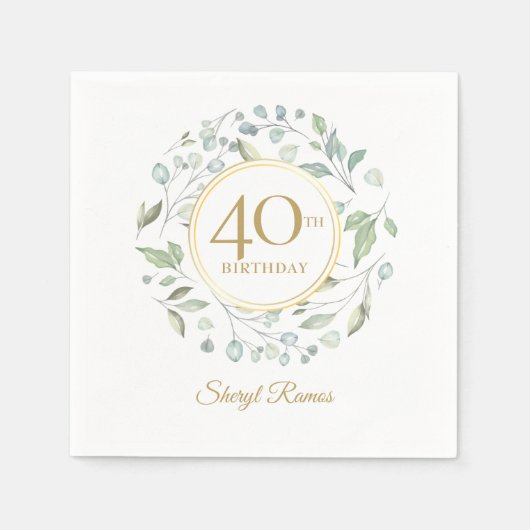 月桂樹のリース ゴールド 40歳の誕生日 スタンダードカクテルナプキン (正面)