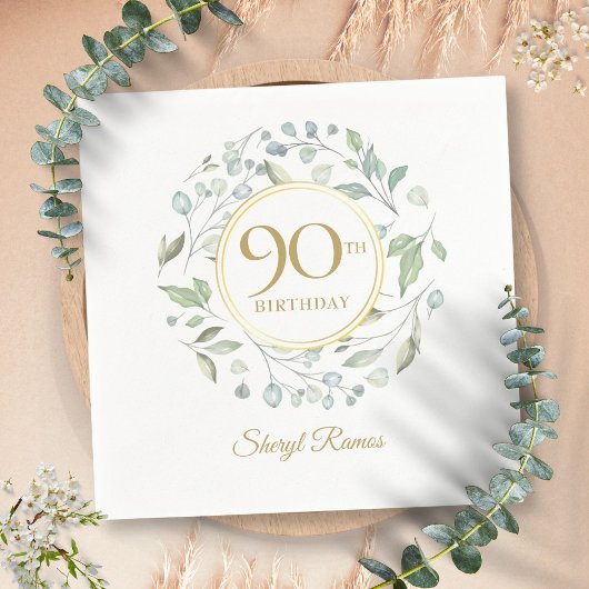 月桂樹の花輪 ゴールド 90歳の誕生日 スタンダードカクテルナプキン