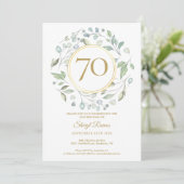 月桂樹の華やかゴールドモノグラム 70歳の誕生日 招待状 (スタンド正面)