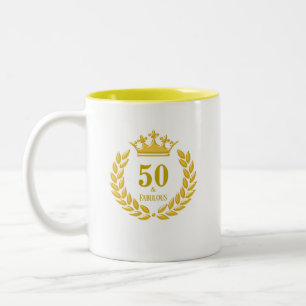 月桂樹の葉と王冠の50歳と素晴らしいデザイン ツートーンマグカップ