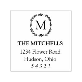 月桂樹モノグラムの住所スタンプ セルフインキングスタンプ