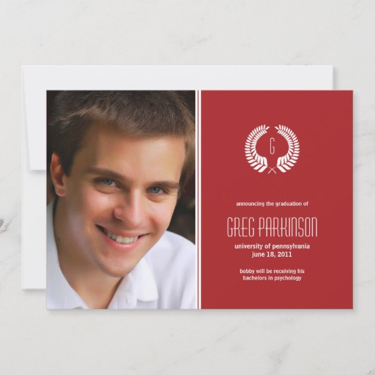 月桂樹モノグラム卒業発表 招待状 (正面)