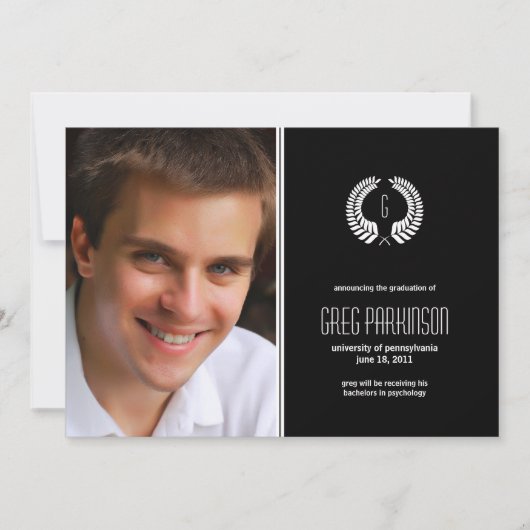 月桂樹モノグラム卒業発表 招待状 (正面)